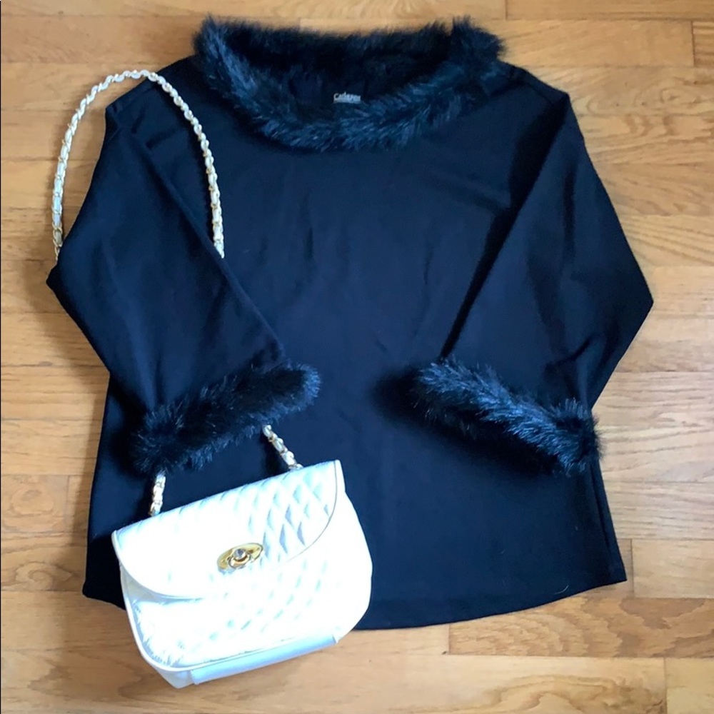 Catherine Malandrino black faux fur top